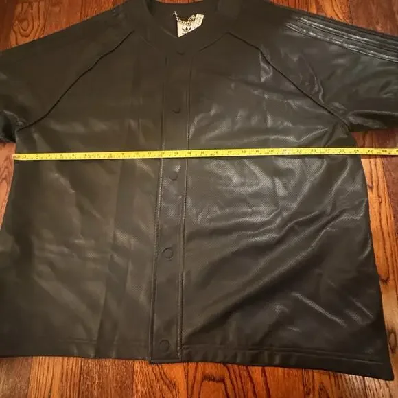 Adidas Originals Faux Leather Baseball Jersey Men's Large Black Snap Down 2024 - Picture 9 of 16